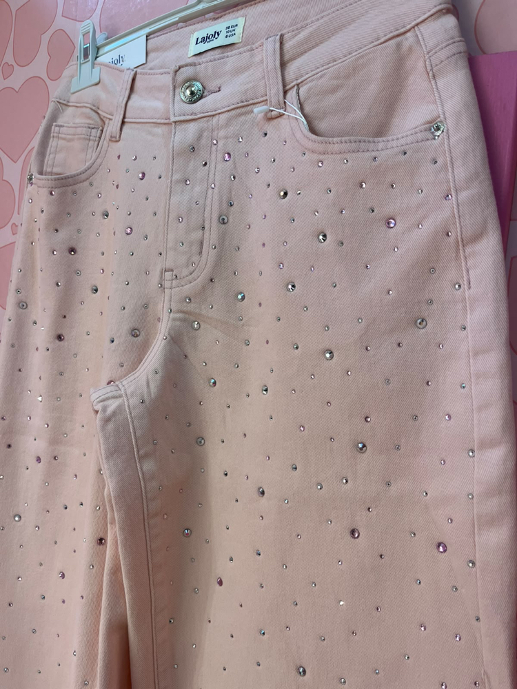 Taşlı wide leg jean
