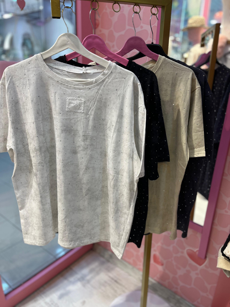 Taşlı yıkamalı tshirt