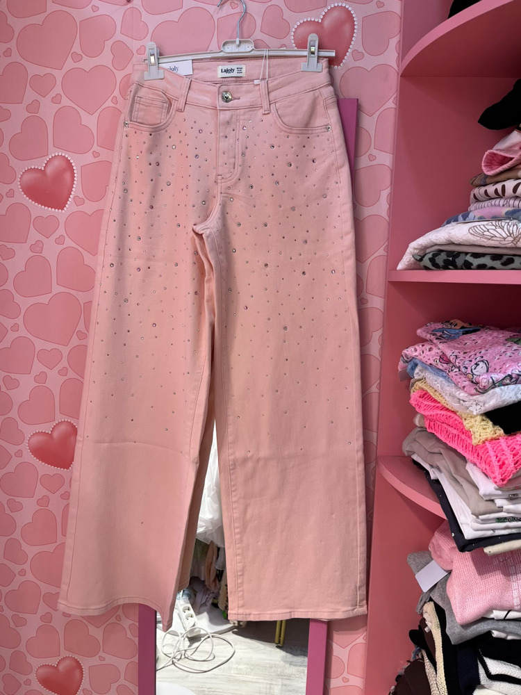 Taşlı wide leg jean