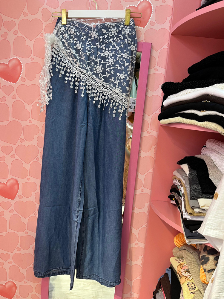 Dantel şal detaylı jean