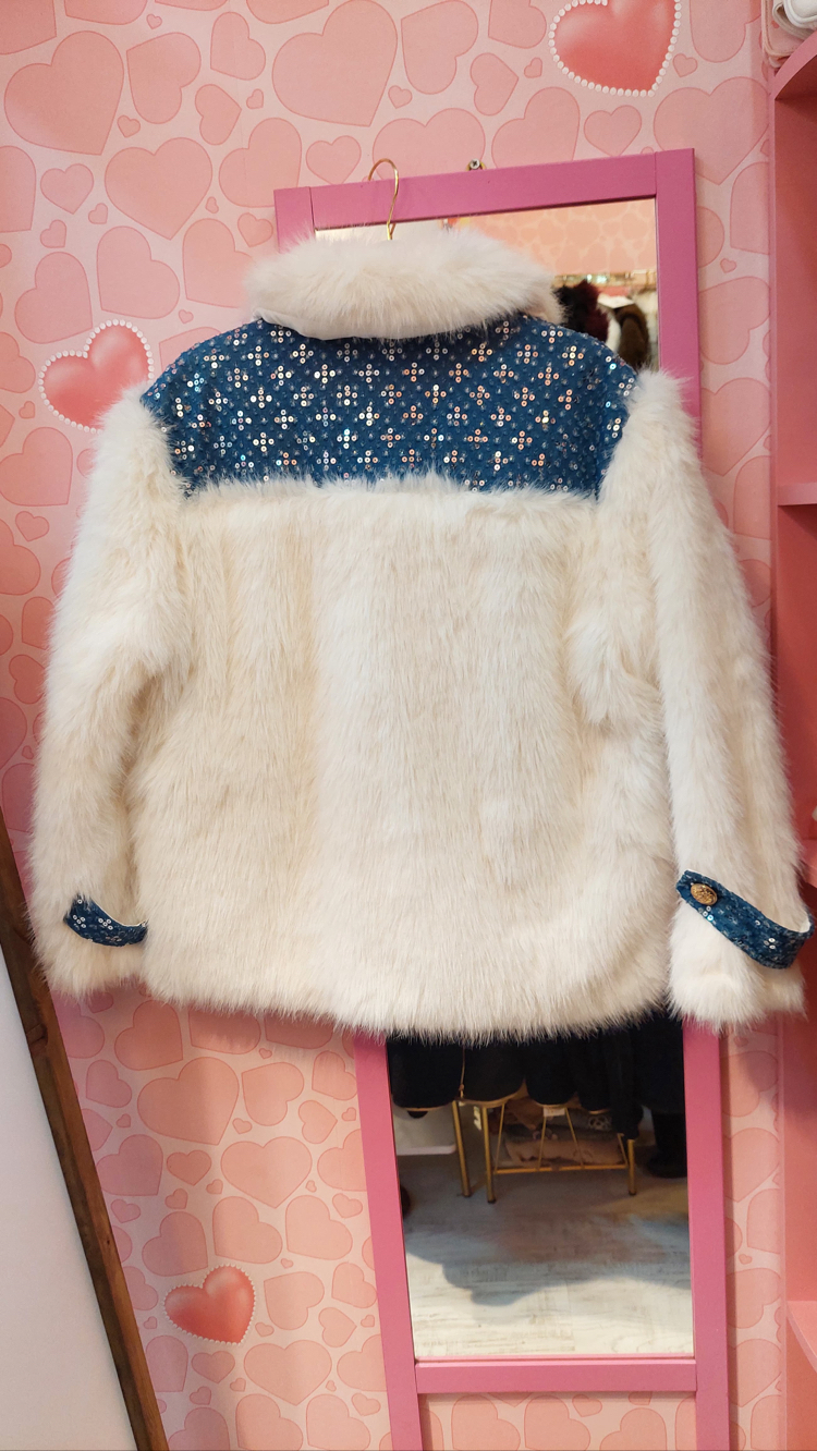 Jean&payet detaylı peluş ceket