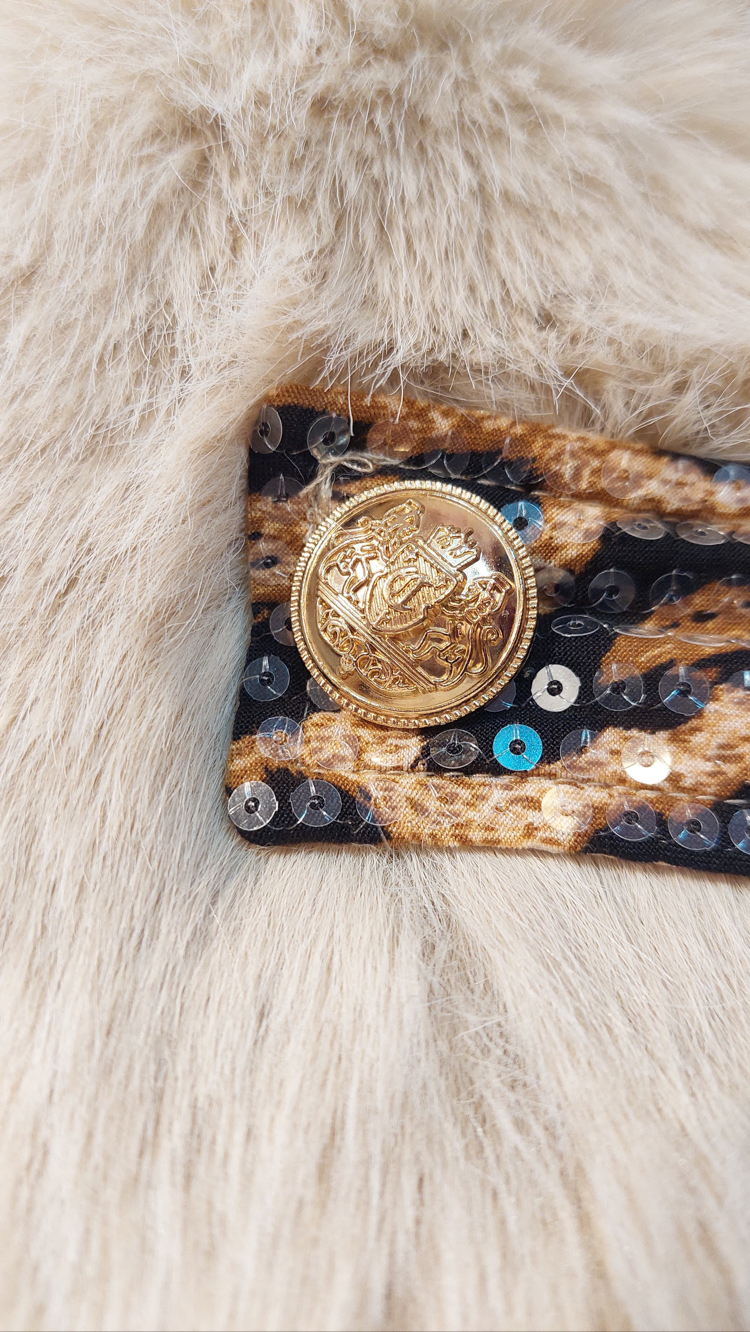 Leopar&pul payet detaylı peluş ceket