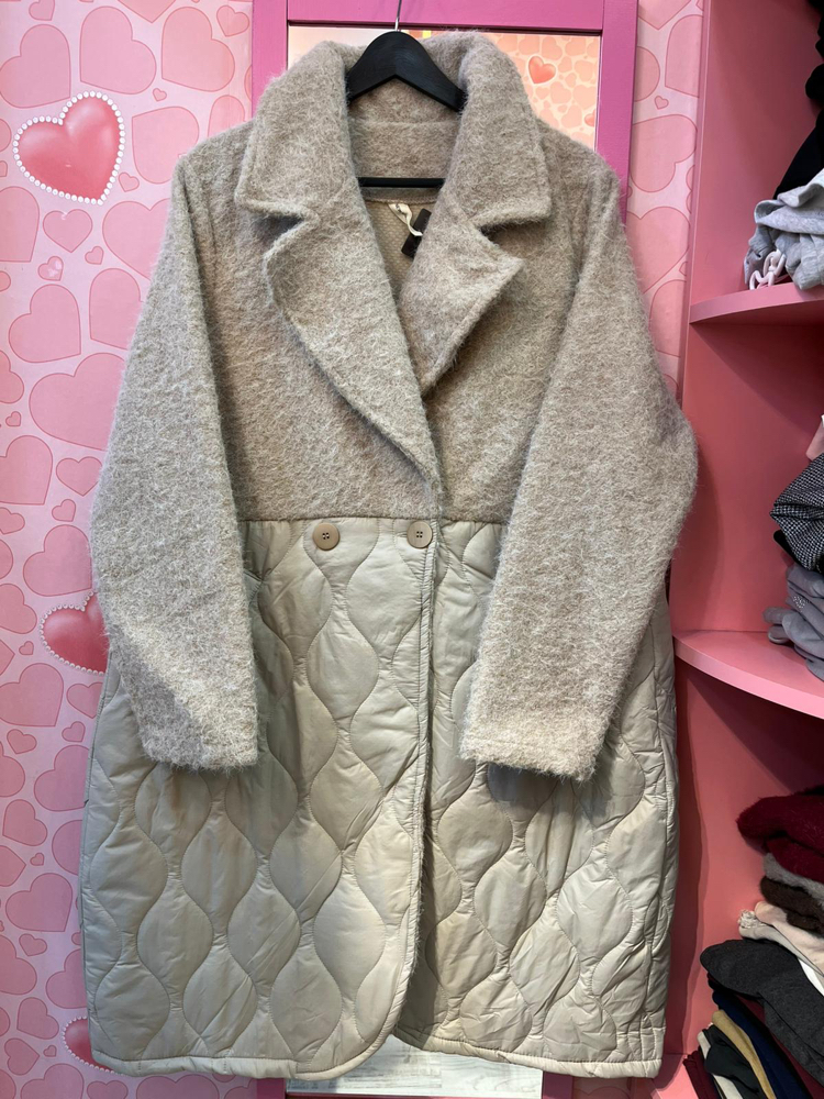 Leopar astarlı yün kapitone kaban