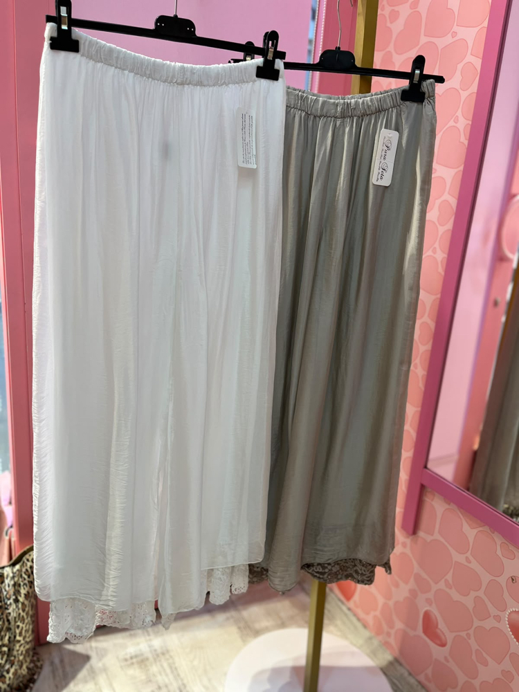 Dantel detaylı ipek pantolon