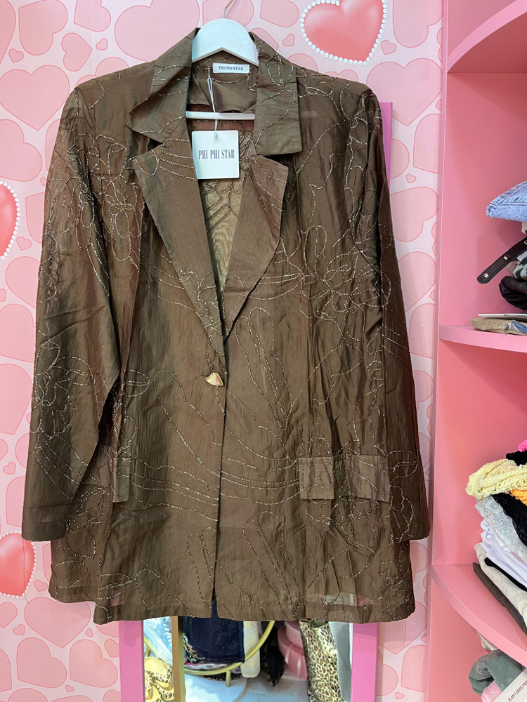 Nakışlı organze blazer