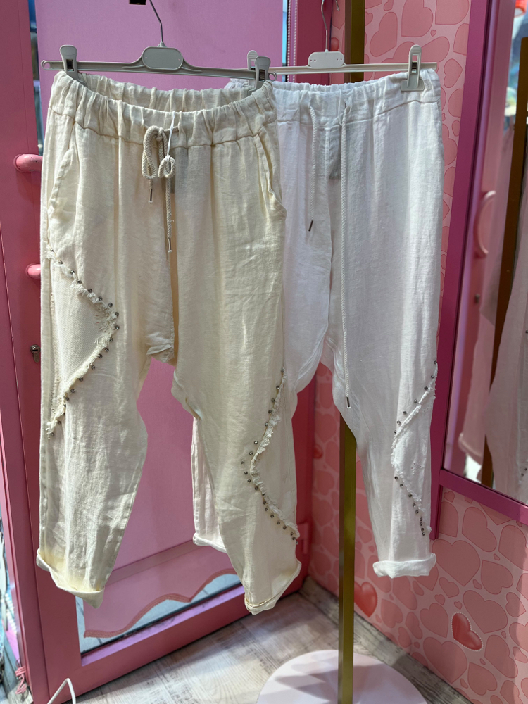 Taş işli keten şalvar pantolon
