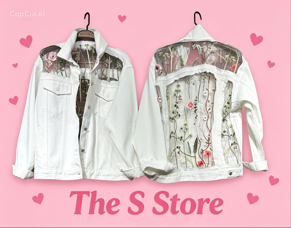 Arkası tül ve işlemeli kot ceket