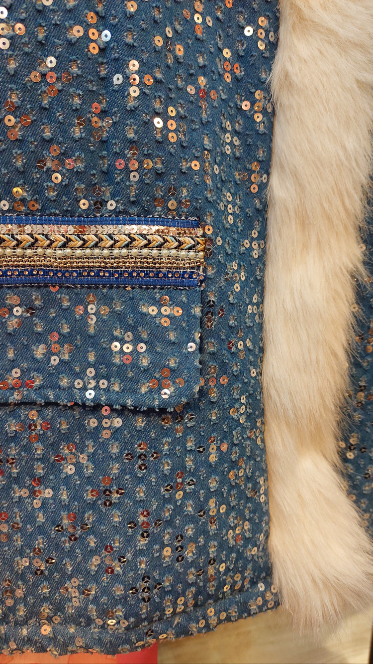 Jean&payet detaylı peluş ceket