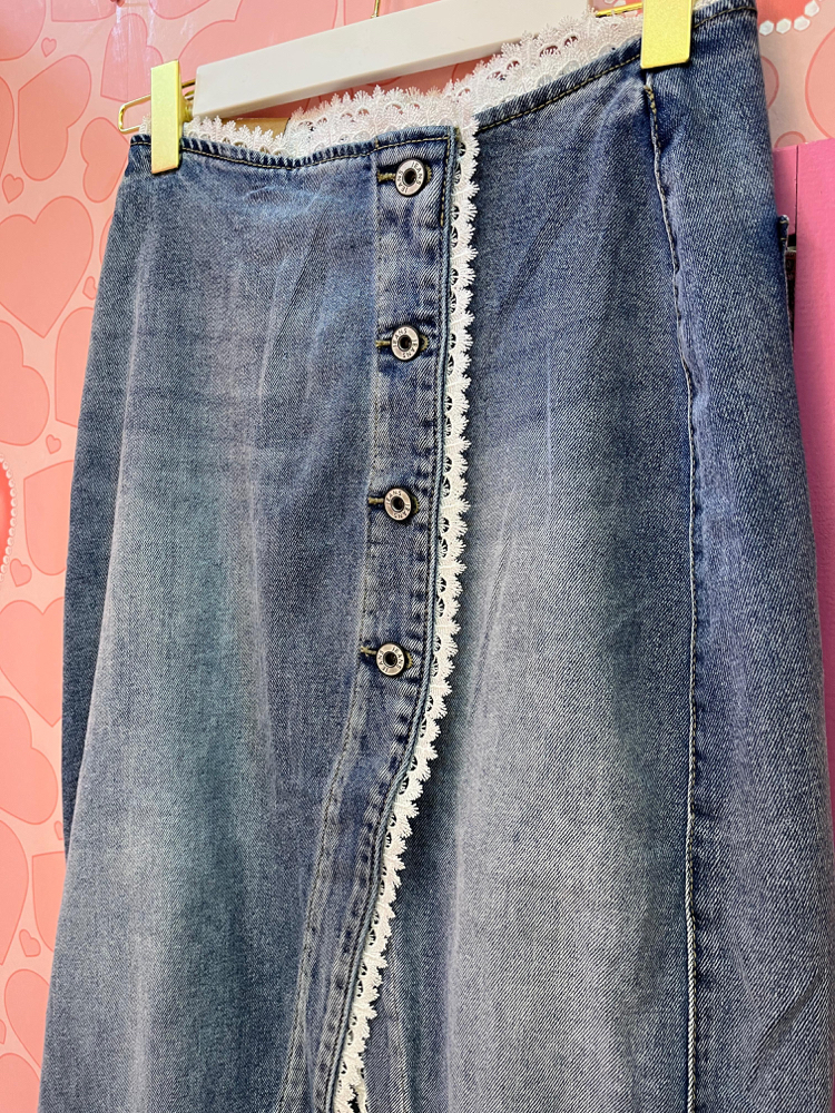 Dantel detaylı denim etek
