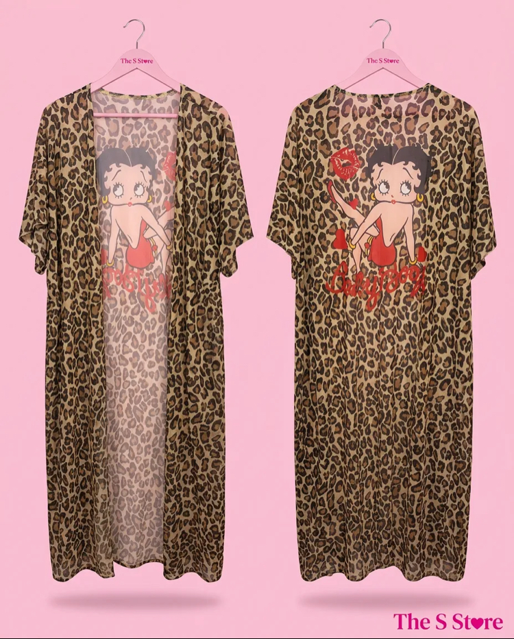 Leopar desenli Betty Boop pareo