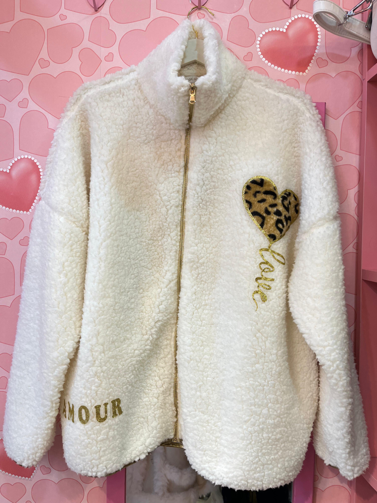 Leopar detaylı polar ceket