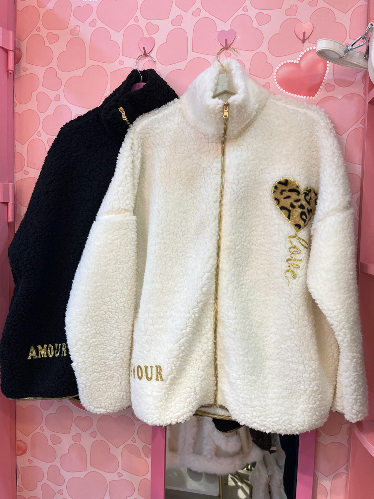 Leopar detaylı polar ceket