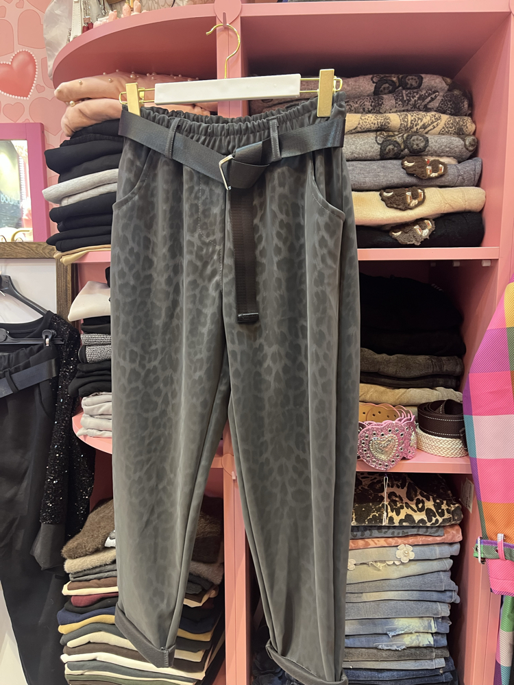 İtalyan güderi leopar desen pantolon