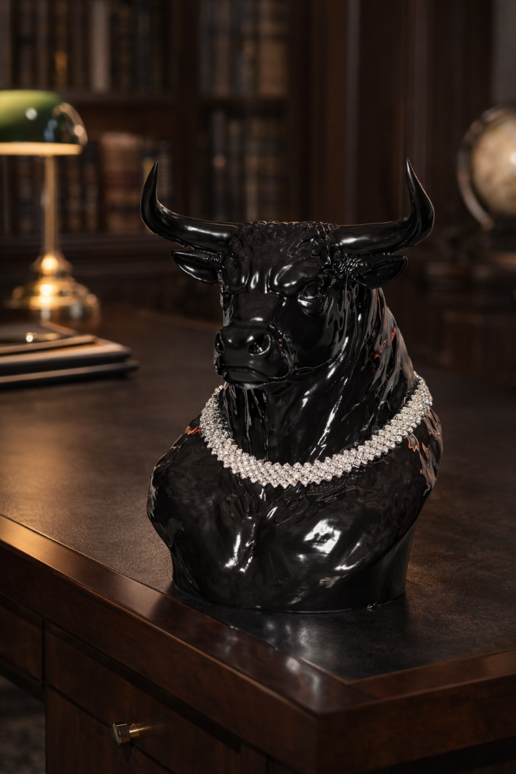 Vegas Bull Pırlanta Kolyeli Lüks Dekoratif Boğa Figürü