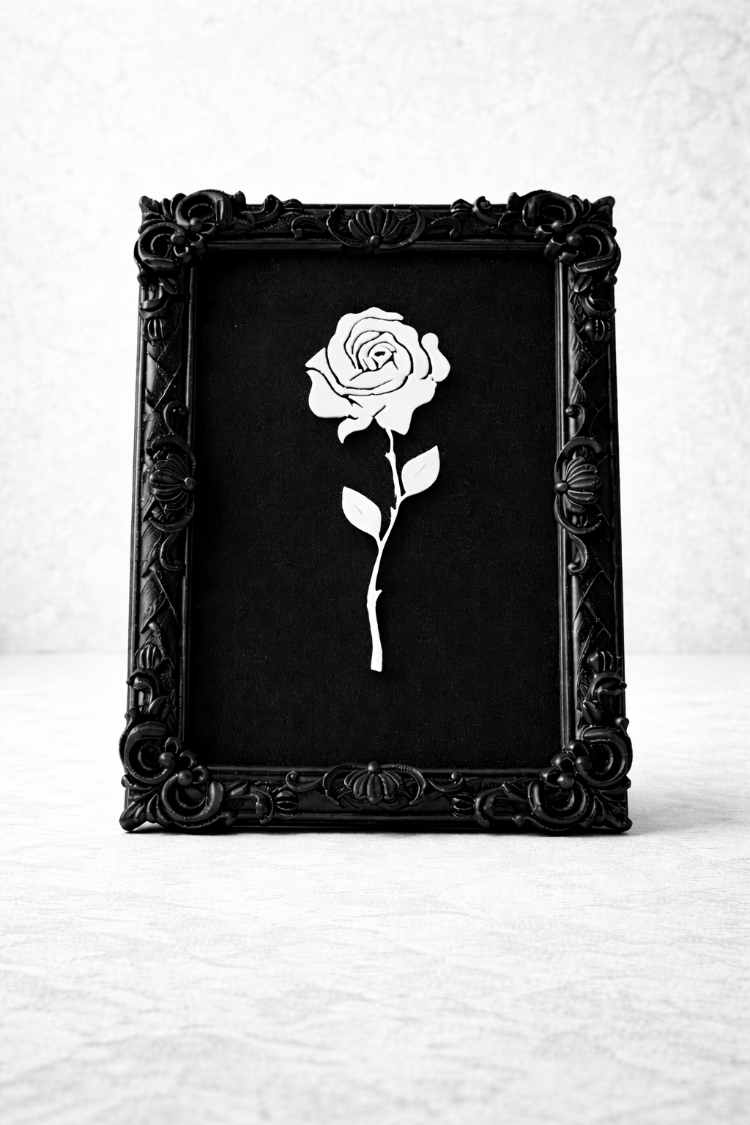 Monarch Rose Kabartma Gül Model Varaklı Siyah Premium Tablo |170mm x 230mm Masaüstü İçin