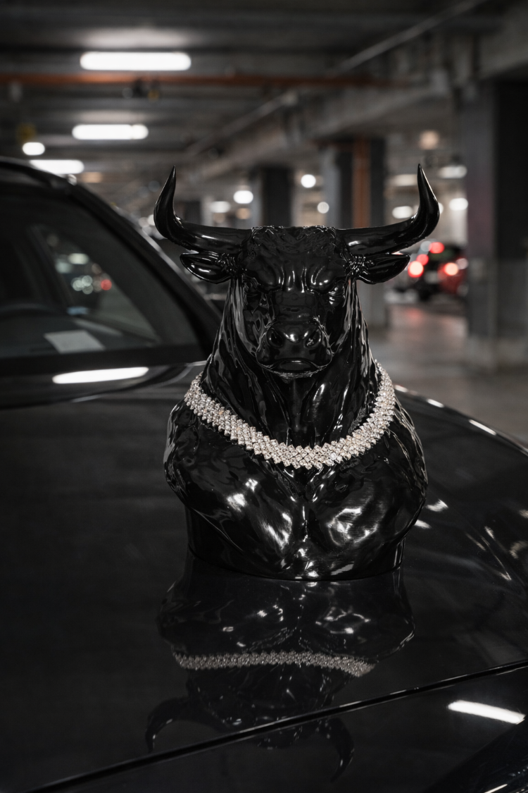Vegas Bull Pırlanta Kolyeli Lüks Dekoratif Boğa Figürü