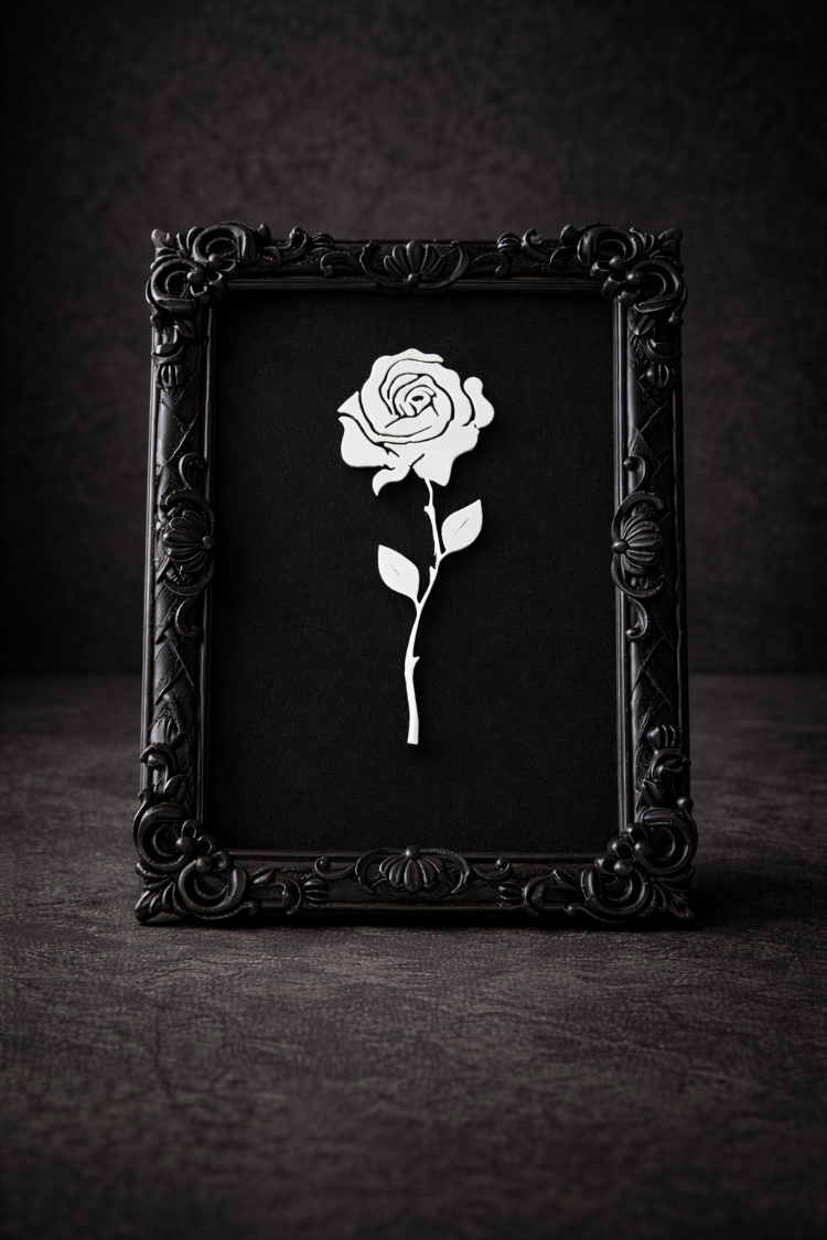 Monarch Rose Kabartma Gül Model Varaklı Siyah Premium Tablo |170mm x 230mm Masaüstü İçin