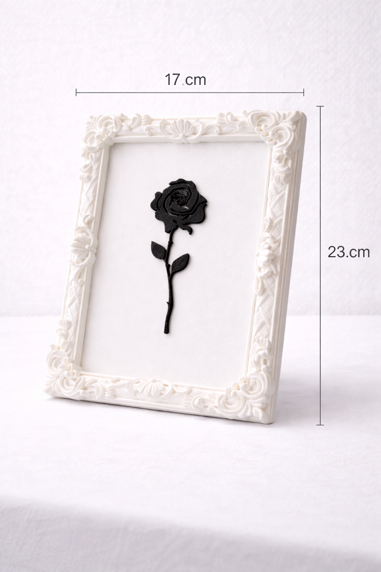 Monarch Rose Kabartma Gül Model Varaklı Beyaz Premium Tablo |170mm x 230mm Masaüstü İçin