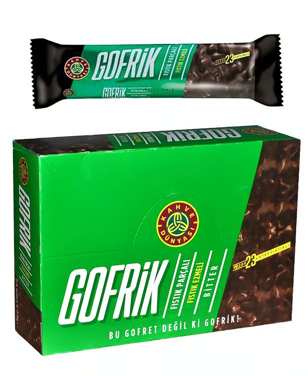 Kahve Dünyası Gofrik Antep Fıstıklı Bitter Çikolata Kaplamalı Gofret 33 g X 24'lü Pake