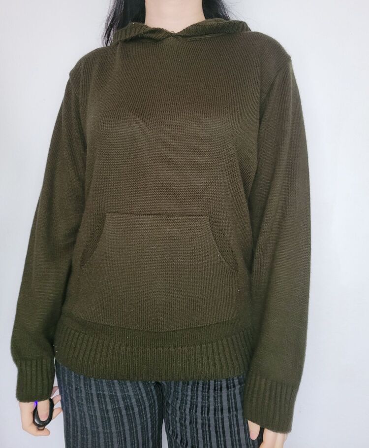 khaki green sweater with hood