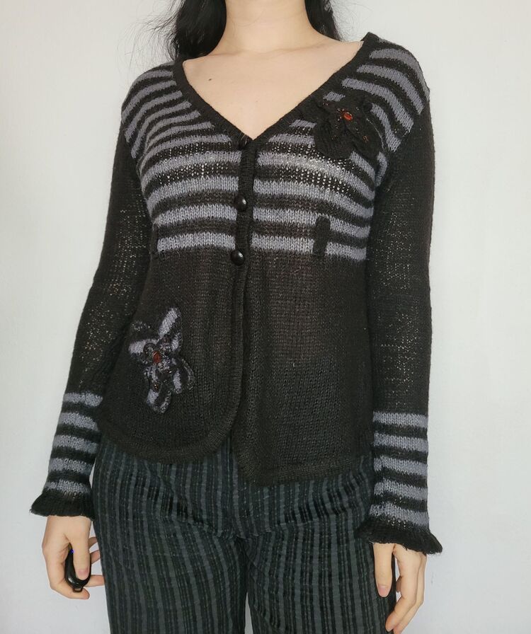 striped cardigan with flower details