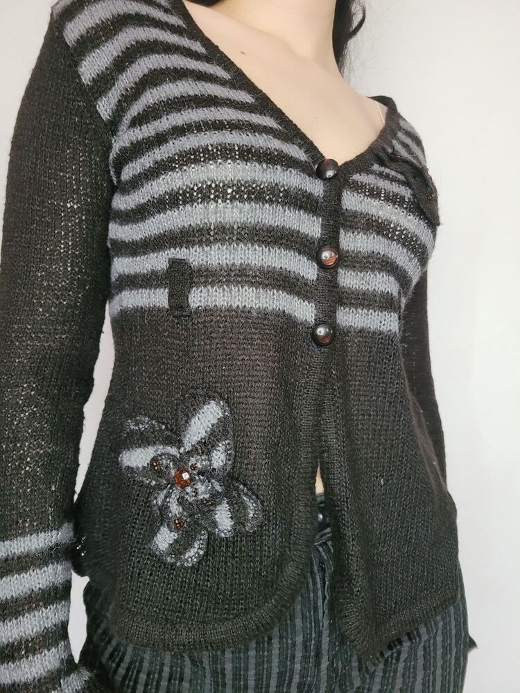 striped cardigan with flower details