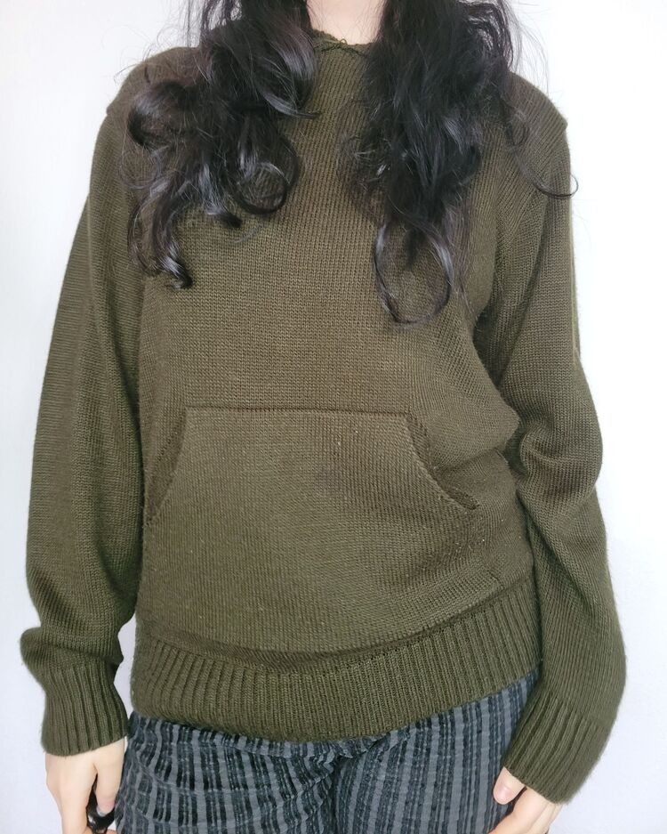 khaki green sweater with hood