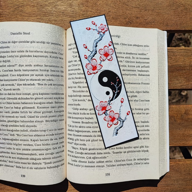 Tia Craft Yin Yang ve Kiraz Çiçeği Motifli 3D Kitap Ayracı Dekoratif Hediyelik