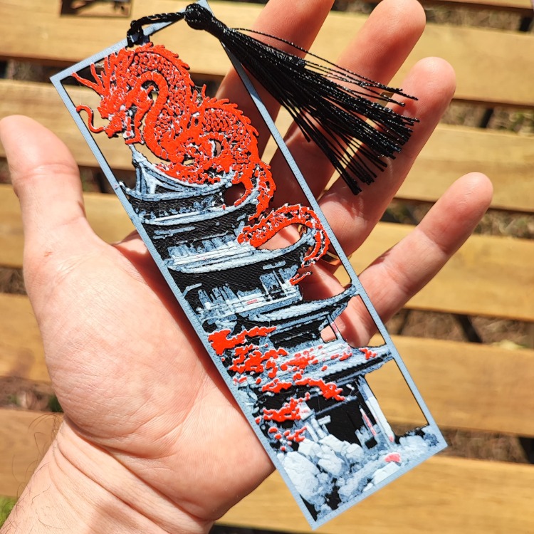 Tia Craft Ejderha ve Japon Pagoda Motifli 3D Kitap Ayracı Püsküllü Dekoratif Hediyelik