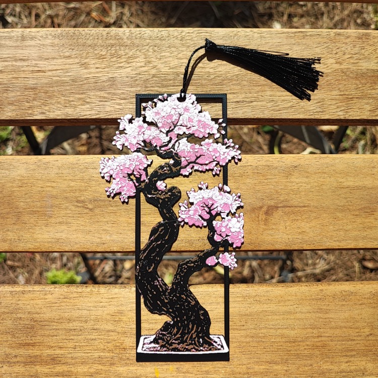 Tia Craft Bonsai Ağacı Motifli 3D Kitap Ayracı Pembe Püsküllü Dekoratif Hediyelik