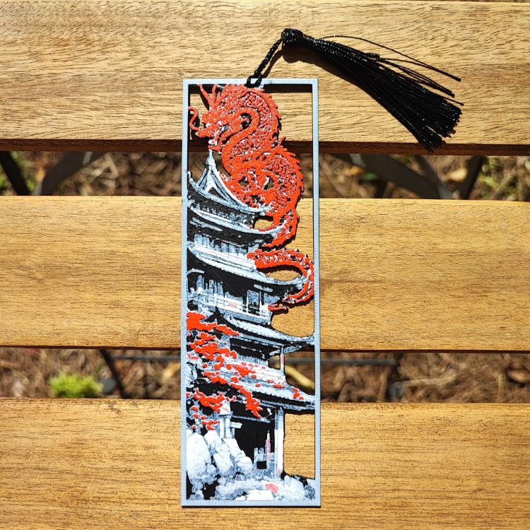 Tia Craft Ejderha ve Japon Pagoda Motifli 3D Kitap Ayracı Püsküllü Dekoratif Hediyelik