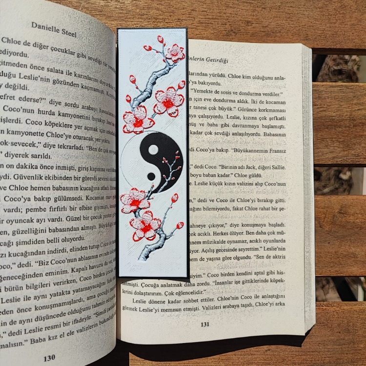 Tia Craft Yin Yang ve Kiraz Çiçeği Motifli 3D Kitap Ayracı Dekoratif Hediyelik