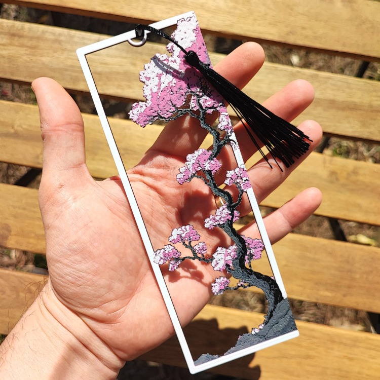 Tia Craft Sakura Ağacı Motifli 3D Kitap Ayracı Pembe Püsküllü Dekoratif Hediyelik