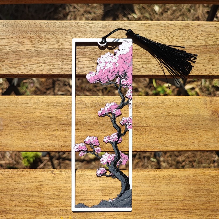 Tia Craft Sakura Ağacı Motifli 3D Kitap Ayracı Pembe Püsküllü Dekoratif Hediyelik