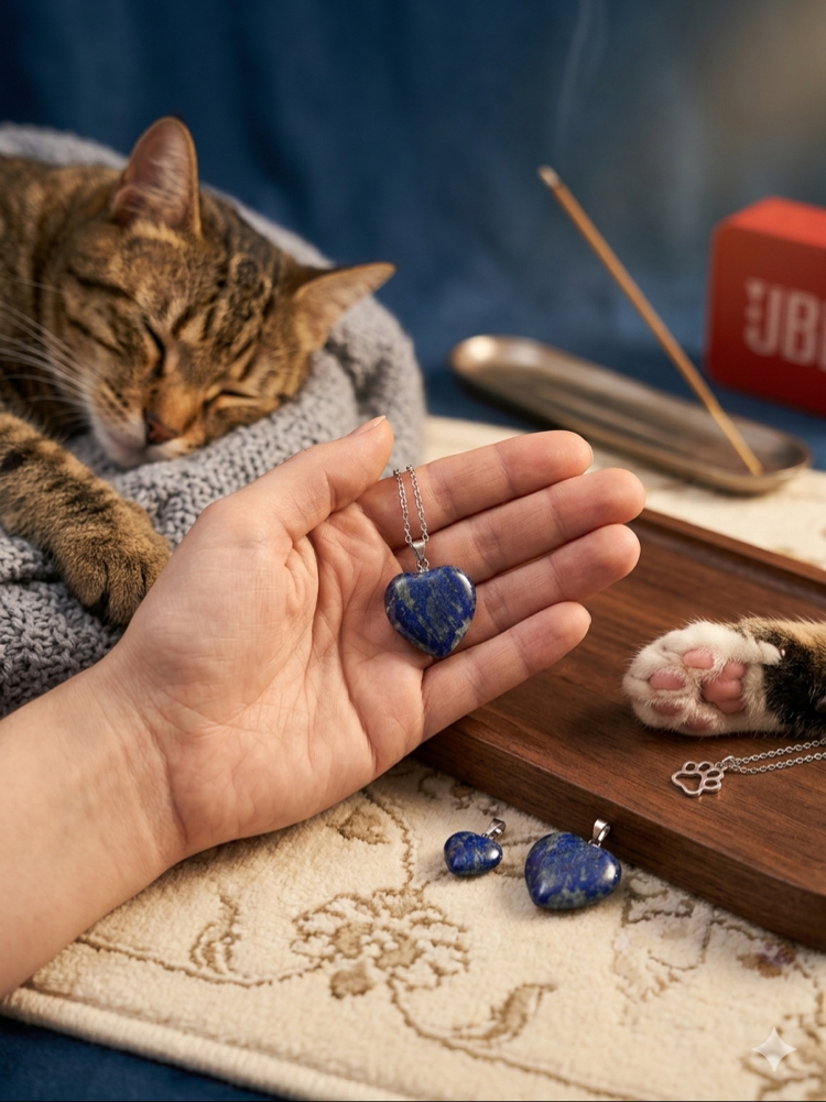 Kalpli Lapis Lazuli Doğal Taş Çelik Kolye