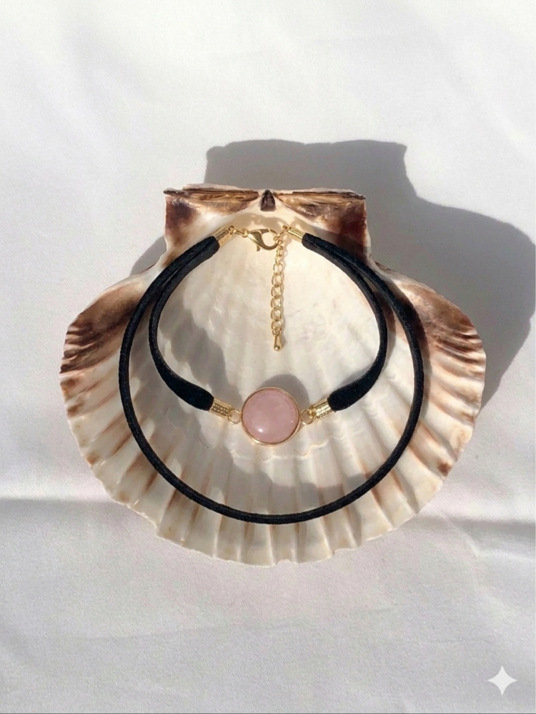 Pembe Kuvars Doğal Taş Choker Kolye 