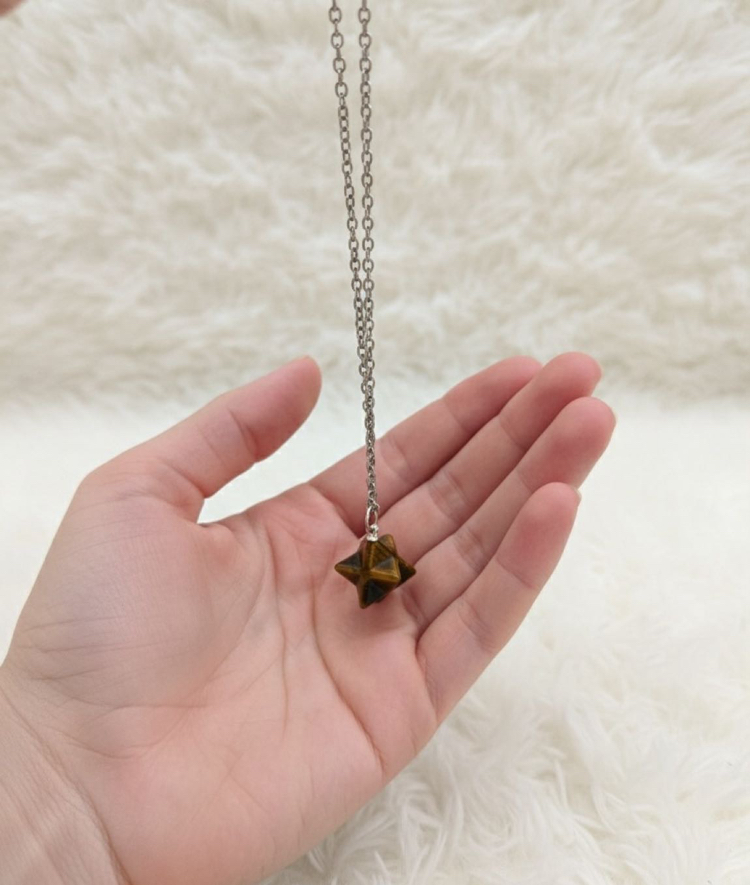 Merkaba Kaplangözü Doğal Taş Çelik Kolye