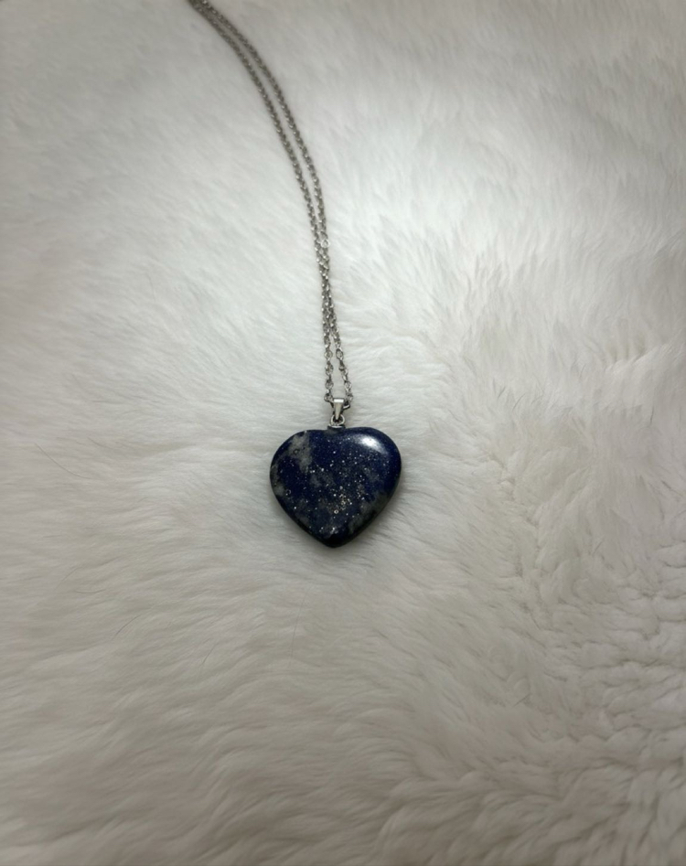 Kalpli Lapis Lazuli Doğal Taş Çelik Kolye