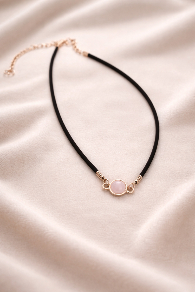 Pembe Kuvars Doğal Taş Choker Kolye 