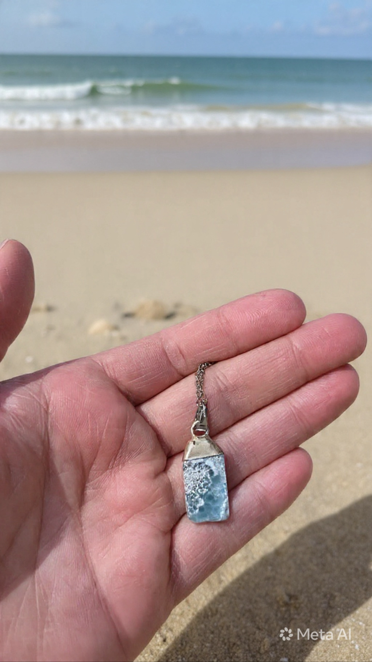 Larimar Doğal Taş Çelik Kolye