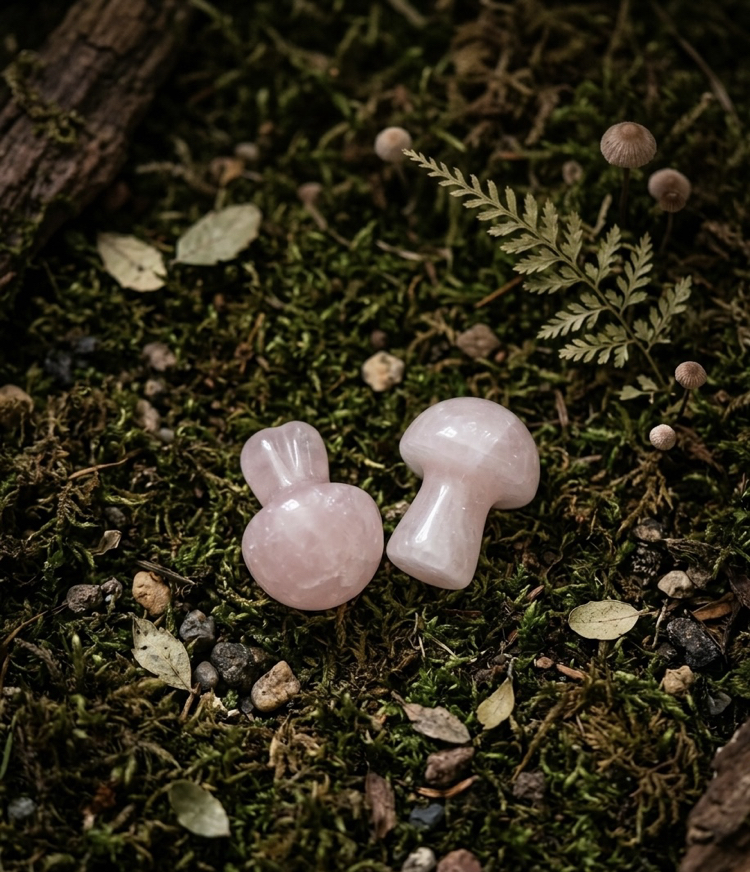 Mantar Form Pembe Kuvars Doğal Taş Dekor