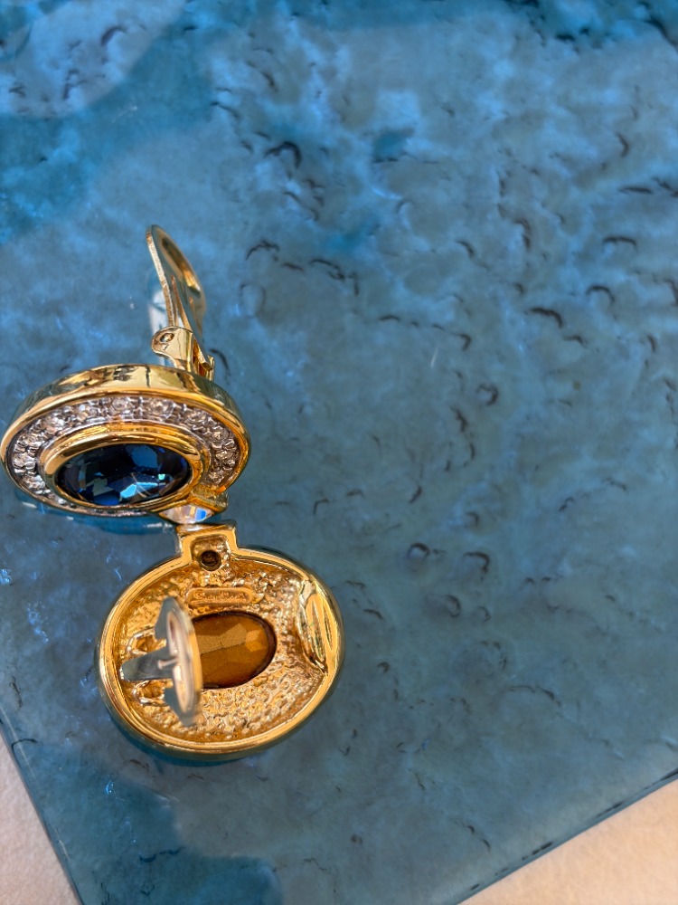 Vintage  Crystal Küpe Safir Blue 1990s 