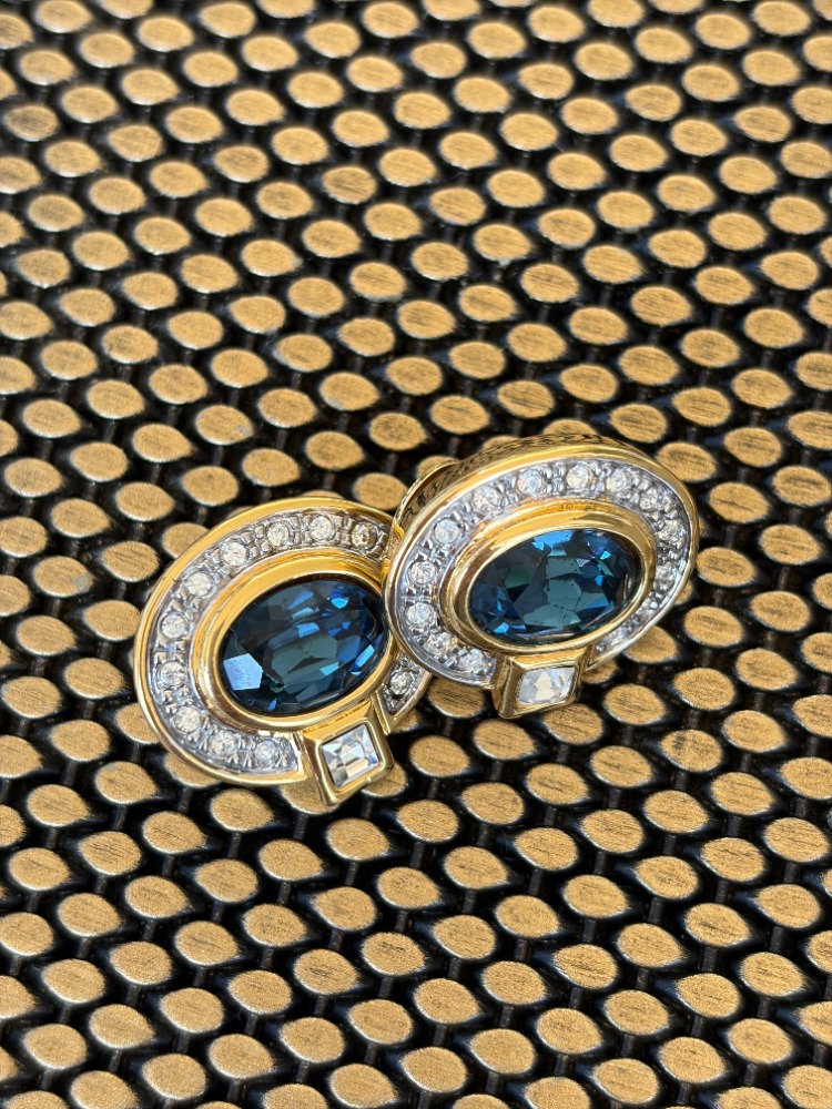 Vintage  Crystal Küpe Safir Blue 1990s 