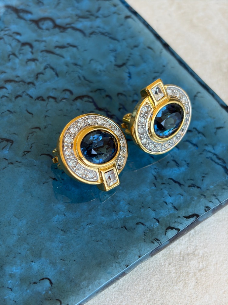 Vintage  Crystal Küpe Safir Blue 1990s 