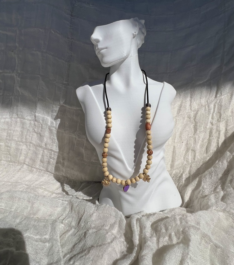 Boho Leather Cord Necklace with Wooden Beads & Charms