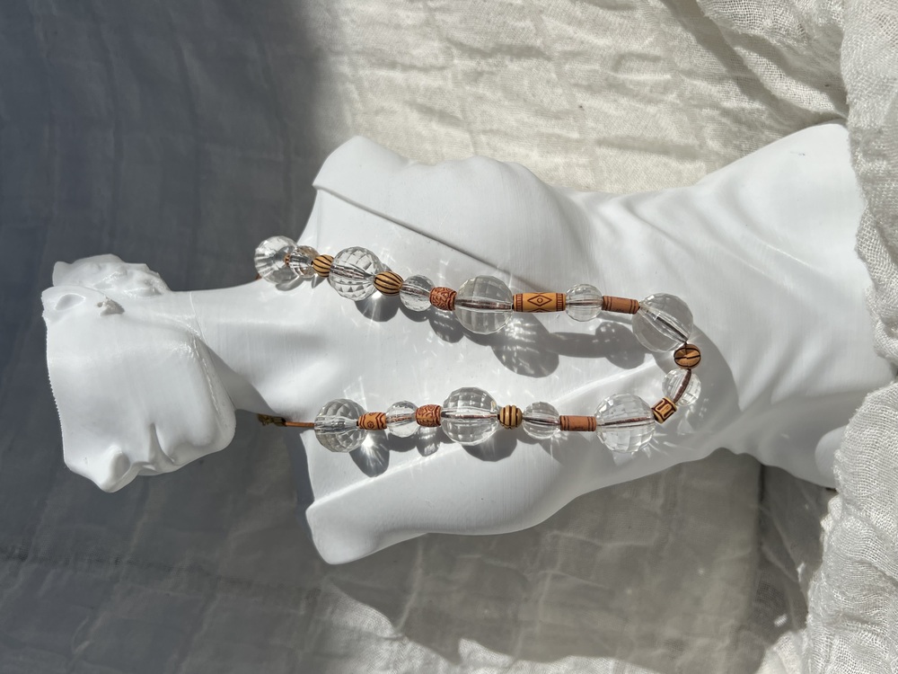 Earth & light - Handmade Necklace with Clear Glass and Wooden Beads