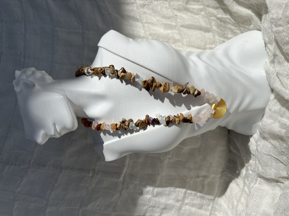 Boho Style Handmade Necklace with Jasper, Opalite & Rose Quartz