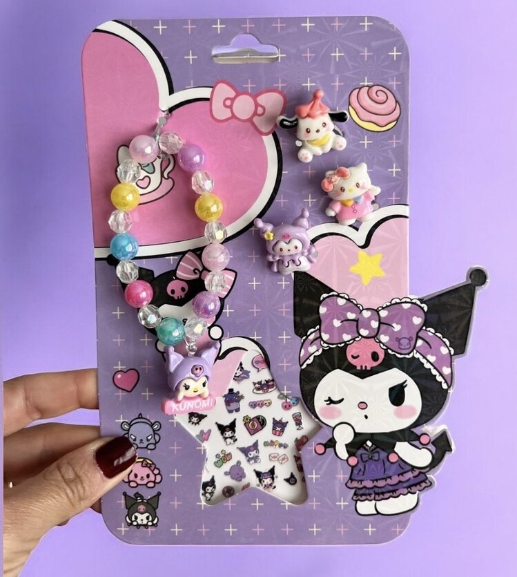 Kuromi Yüzük,Sticker, Bileklik Set