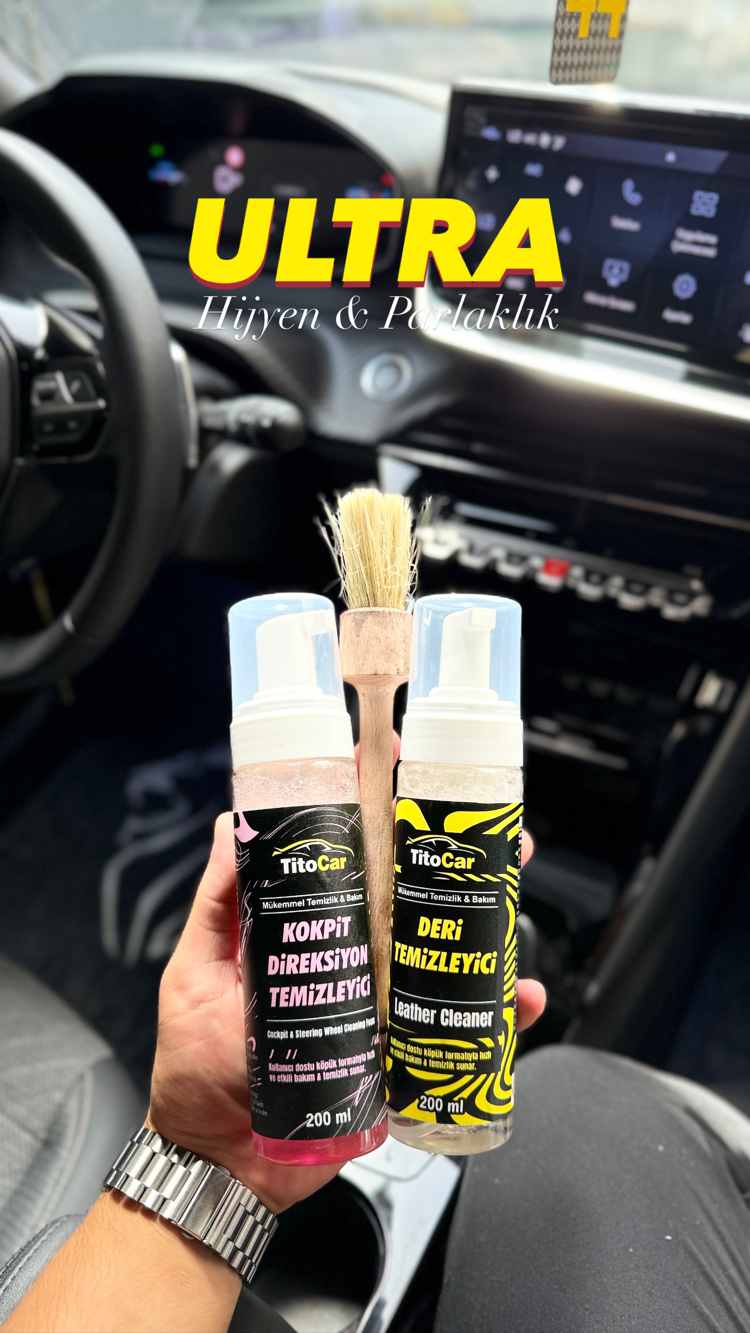TitoCar Kokpit & Direksiyon Temizleyici 200ml & Deri Temizleyici 200ml