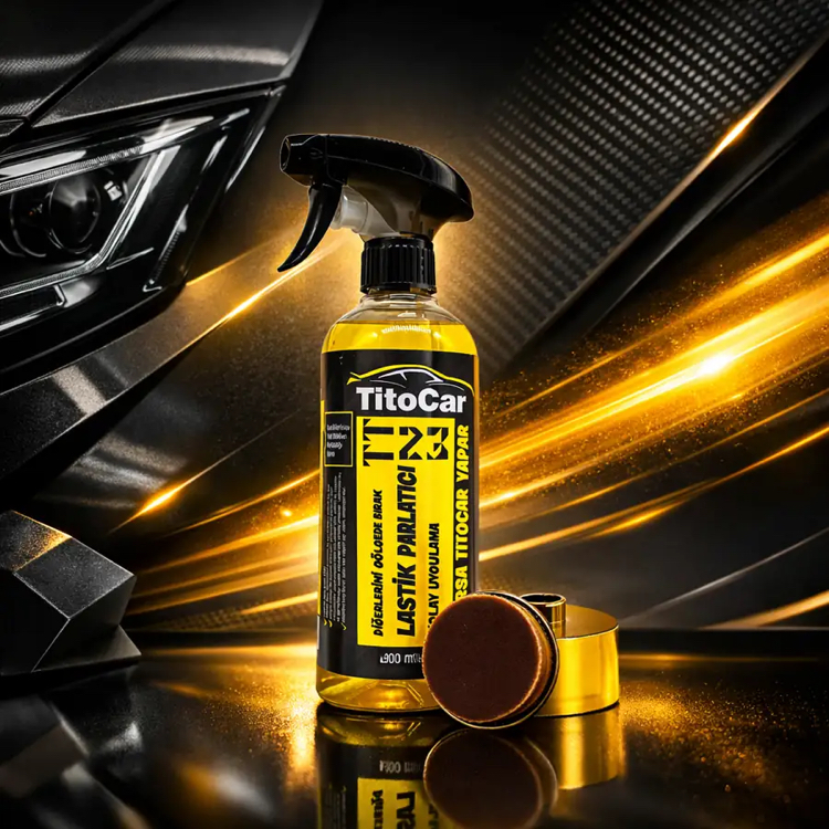 TitoCar VİP TT23 Lastik Spreyi 600 ml + Hazneli Lastik Parlatma Fırçası Gold